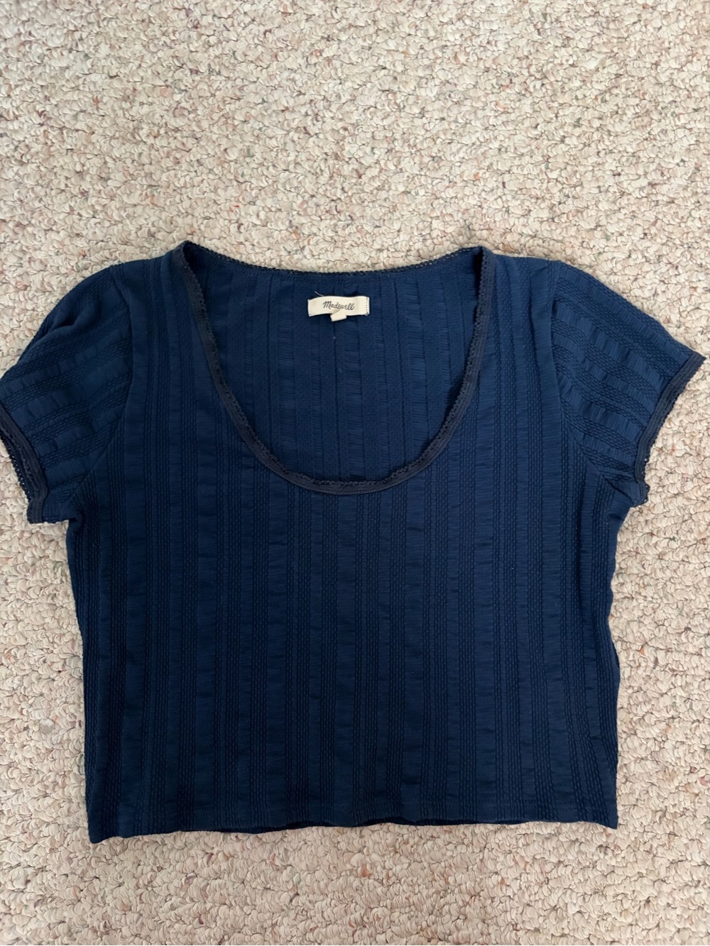 Madewell Deep Navy Ribbed Scoop-Neck Crop Tee